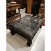 Antique Indian Old Door Brass Work Solid Wood Coffee Table C12